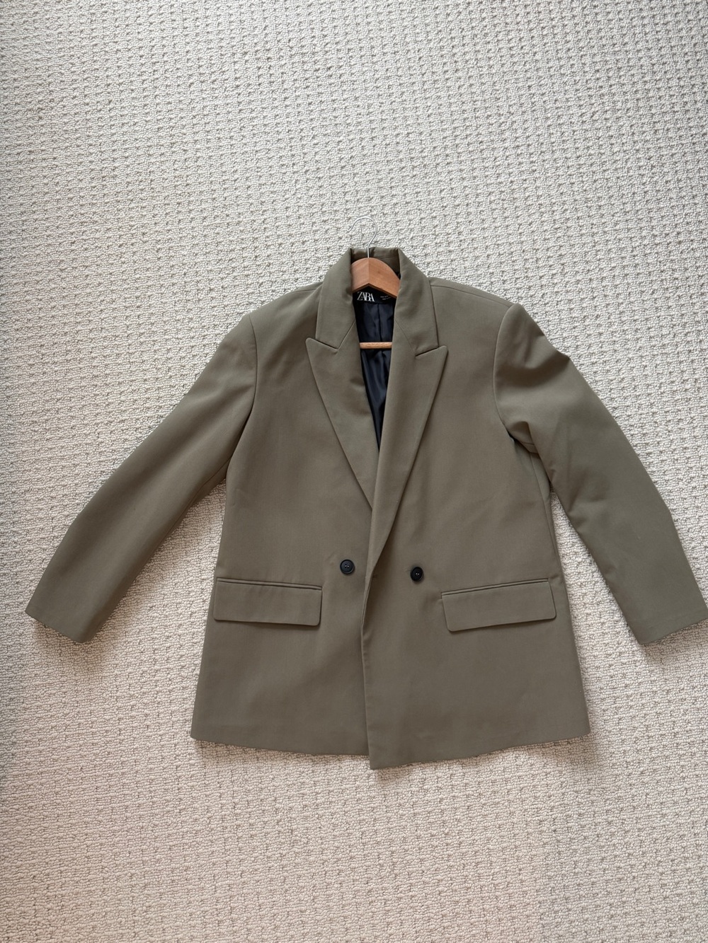 Zara Olive Green Double-Breasted Trench Blazer